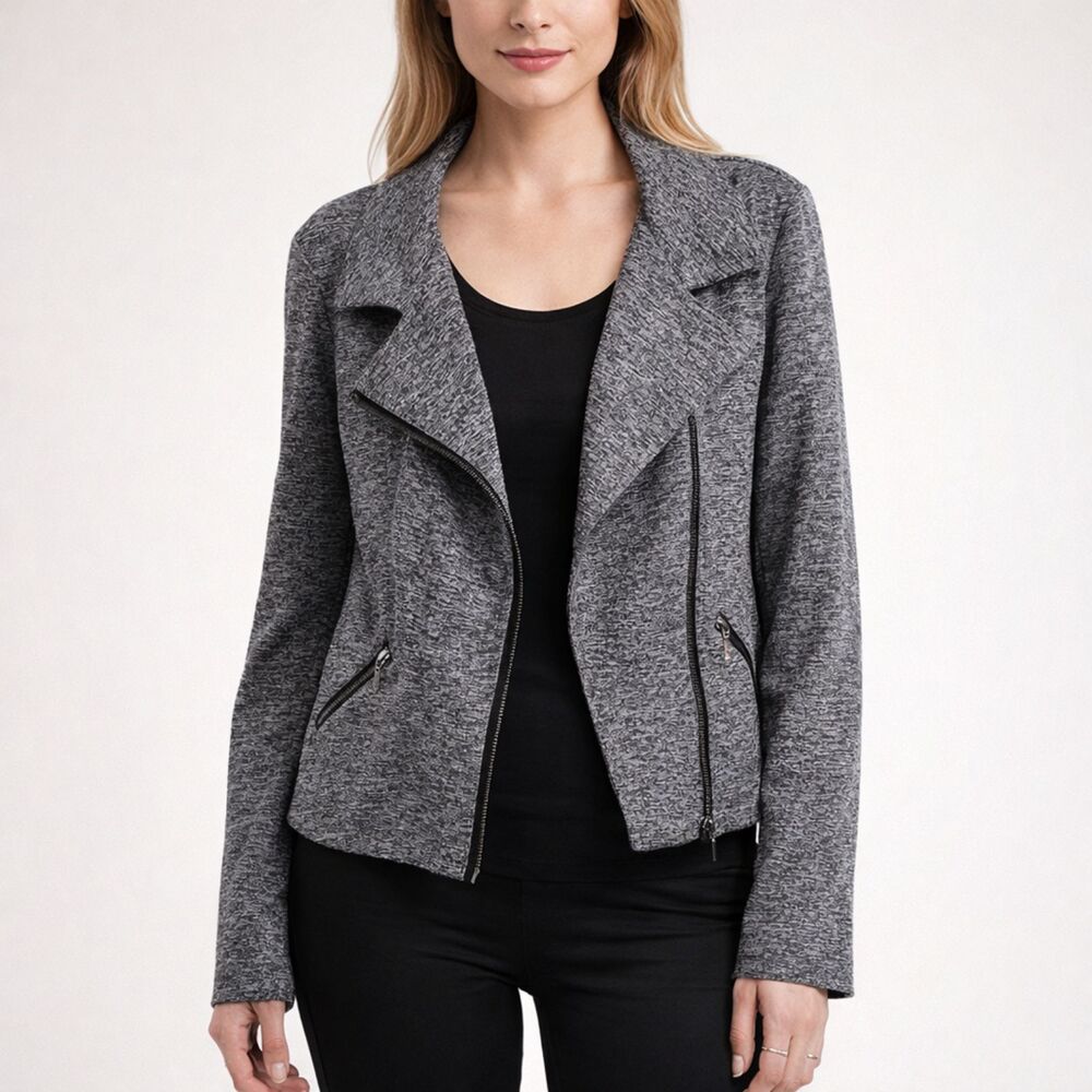 Maurices Crossover Moto Riding Stretch Light Jacket Heather Gray Black sz Large